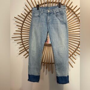 J. Brand Women’s Sadey Slim Straight Dip Dyed Raw Hem Jeans Stretchy Boho Sz 26